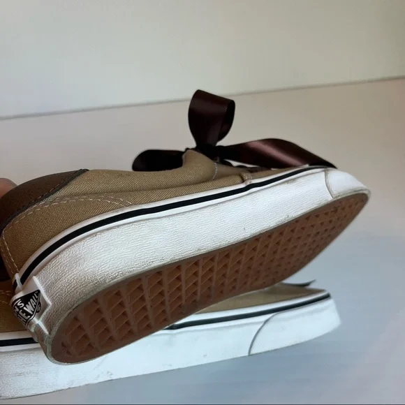 Vans Tan Brown Era Low Top Tan Canvas Brown With Brown Leather Sz 8 - Picture 10 of 11